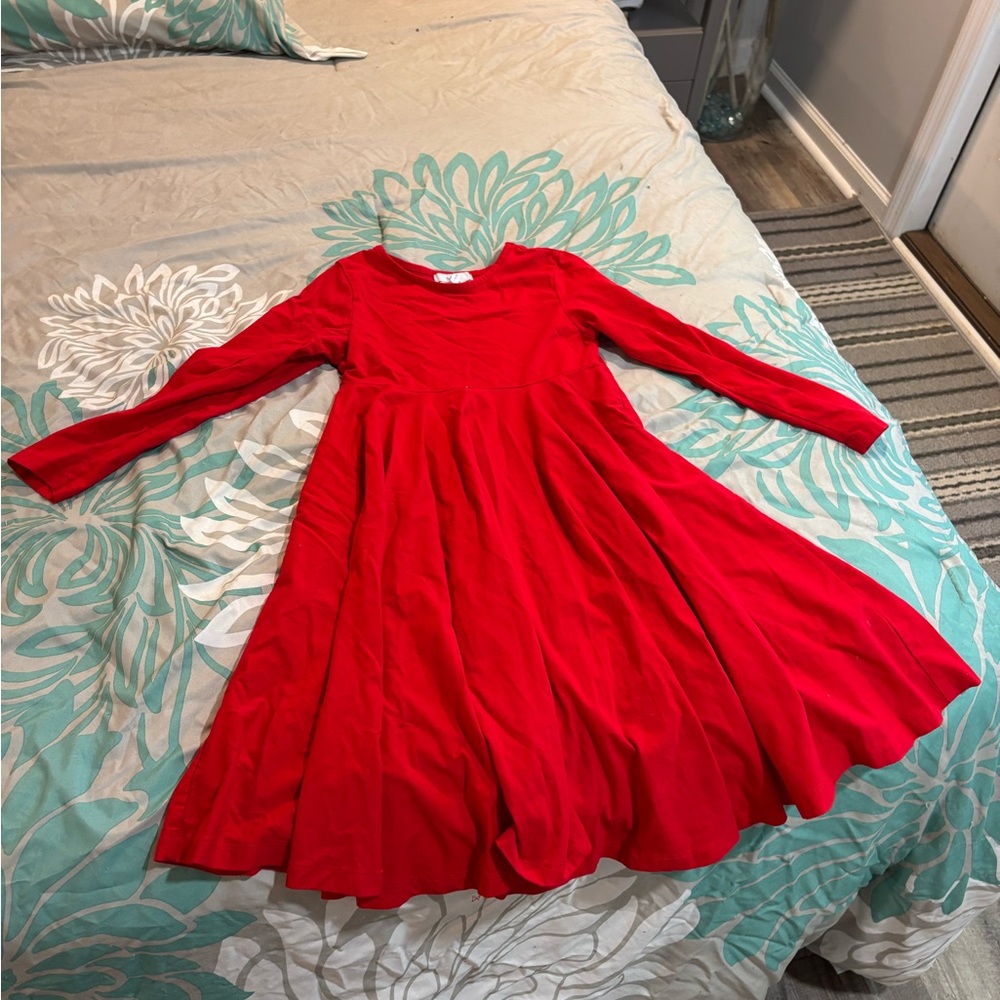 Red Long Sleeve Kids Casual Dress